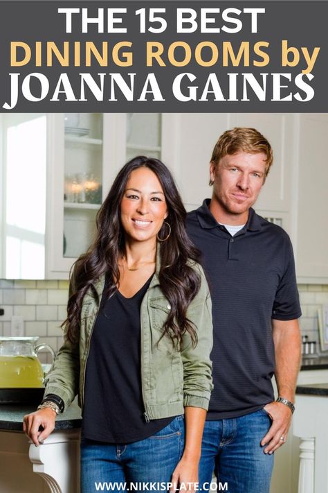 15 Best Dining Rooms by Joanna Gaines; Fixer upper's top dining room renovations by Joanna and chip Gaines! These rustic, country with hints of modern perfection dining rooms are everything Farmhouse Dining Room Lamp, Farmhouse Dining Room Curtains Joanna Gaines, Pretty Dining Room Ideas, Fixer Upper Dining Room Joanna Gaines, Joanna Gaines Dining Rooms, Dining Table Rustic Modern, French Country Chandeliers, Rustic French Dining Room, Chandeliers For Round Dining Table