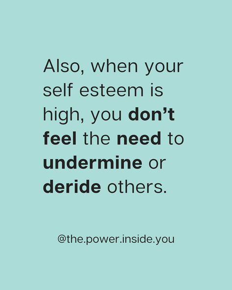 People with high self-esteem don’t turn towards others for validation. Also, people with high self-esteem don’t feel the need to undermine or deride others #selfesteembuilding #selfimage #selfconcept #selfworth #highselfesteem Low Self Esteem Quotes, High Self Esteem, Esteem Quotes, Self Concept, Self Centered, Self Image, Self Esteem Quotes, Low Self Esteem, Human Mind