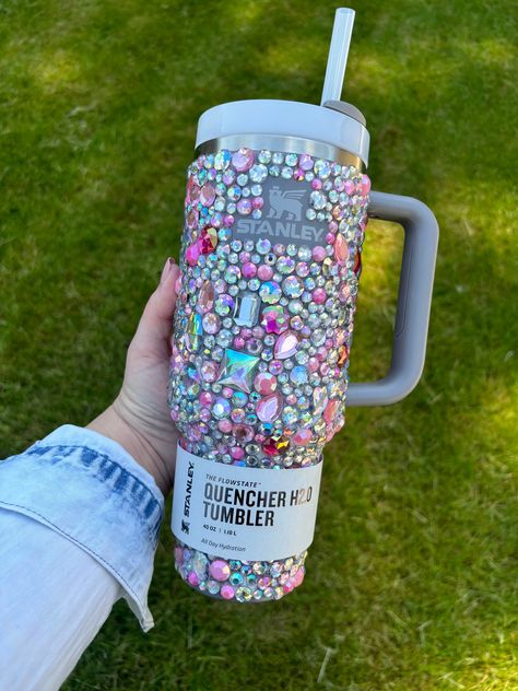 Rhinestone Stanley. Crystal Insulated Stanley Cup. 20oz,30oz, or 40oz Stanley. Quencher. Pink, Rose - Etsy Bedazzled Stanley Cup, Stanley Decor, Bedazzled Stanley, Barbie Makeup Kit, Bedazzled Bottle, Diamond Christmas, Stanley Products, Fancy Cup, Trendy Water Bottles