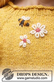 Bee Season Jumper / DROPS Children 40-1 - Free knitting pattern Magazine Drops, Jumper Pattern, Baby Diy Projects, Jumper Patterns, Bee Embroidery, Crochet Headband Pattern, Crochet Bee, Wool Embroidery, Crochet Diagram