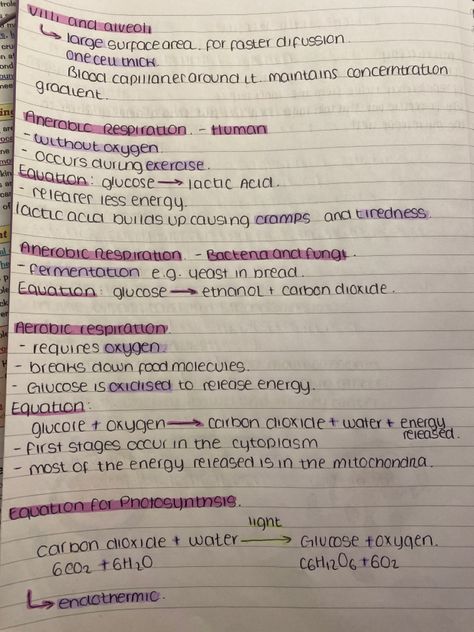 Infection And Response Revision, Aerobic Respiration Notes, Re Revision, Respiration Notes, Photosynthesis Notes, Aerobic Respiration, Revision Ideas, Colourful Notes, School Revision