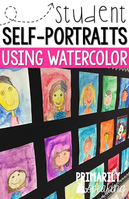 Student self-portraits using watercolor are a great first week of school activity. It's also a fun project to repeat at the end of the school year. Read all about how to use this fun idea in the classroom. Student Self Portraits, Kindergarten Self Portraits, Portraits For Kids, Grade 1 Art, Watercolor Classroom, September Art, First Grade Art, Self Portrait Art, School Art Activities