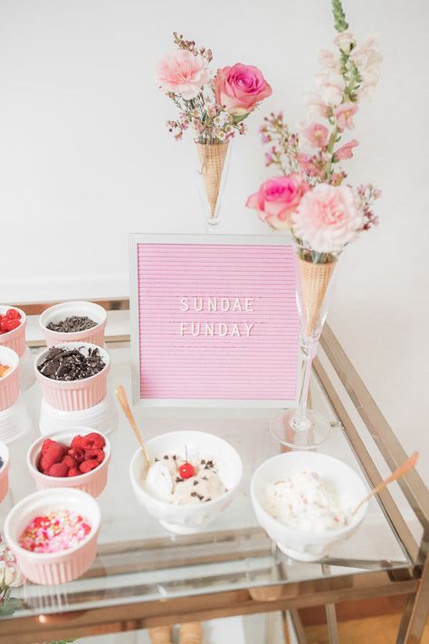 Cute DIY ice cream bar ideas from blogger Stephanie Ziajka on Diary of a Debutante Simple Dessert Table Ideas, Ice Cream Bar Ideas, Simple Dessert Table, Dessert Table Ideas, Ice Cream Sundae Bar, Personalized Chocolate Bars, Brunch Decor, Bridal Shower Inspo, Gingerbread Party