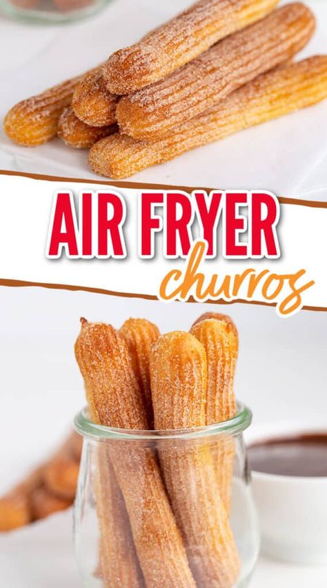 Homemade Churros Air Fryer, Churro Air Fryer Recipe, Homemade Churros Recipe Air Fryer, Churro Recipe Air Fryer, Things To Bake Easy Snacks, Churros Ideas Desserts, Store Bought Dough Recipes, Easy Air Fryer Churros, Airfryer Churros Recipe