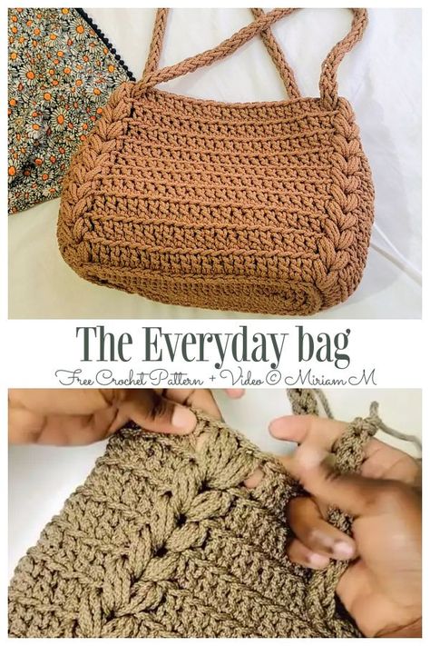 The Everyday Bag Free Crochet Patterns + Video Crochet Duffel Bag Free Pattern, Crochet Diaper Bag Free Pattern, Crochet Patterns Handbags, Crochet Overnight Bag, Cute Bag Crochet Pattern Free, Cat Crochet Bag Pattern, Free Pattern Bag Crochet, Crochet Macrame Bag Free Pattern, Crochet Everyday Bag