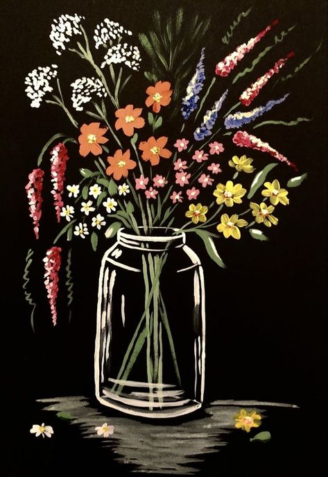 Acrylic Painting Whimsical, Easy Painting Ideas On Canvas Black, Dark Background Painting Ideas, Simple Flower Painting Acrylics Easy, Easy Large Canvas Painting Diy, Simple Acrylic Paintings On Paper, Acrylic Painting Inspo For Beginners, Black Background Painting Easy, Painting Ideas To Sell