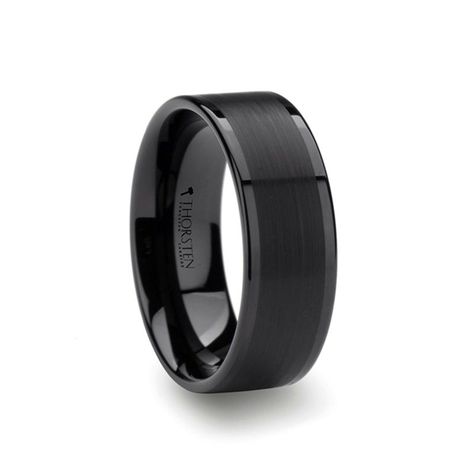 VULCAN Flat Black Tungsten Ring with Brushed Center & Polished Edges - 4mm - 12mm | Larson Jewelers Natural Jewelry Cleaner, Ceramic Wedding, Black Tungsten Wedding Band, Sterling Silver Cleaner, Black Tungsten Rings, Tungsten Rings, Kids Rings, Black Tungsten, Tungsten Carbide Rings