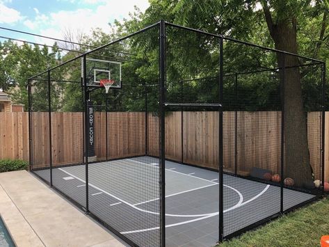 Half Basketball Court Backyard Size, Basketball Goal Backyard, Half Court Basketball Backyard, Small Basketball Court Backyard, Diy Basketball Court Backyard Cheap, Backyard Basketball Court Ideas, White Picket Fence Ideas, Backyard Basketball Court, Picket Fence Ideas