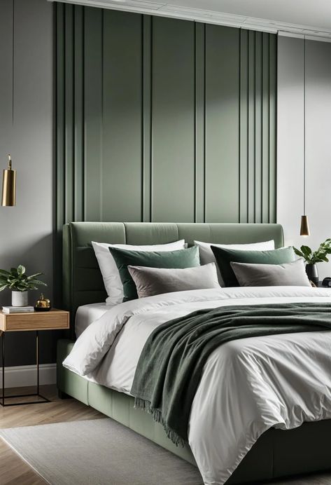 29 Sage Green and Grey Bedroom Ideas: Chic Decor 19 Sage Colour Bedroom, Grey Colour Bedroom Ideas, Grey White Bedroom Ideas Colour Schemes, White Furniture Bedroom Colour Schemes, Green And Grey Bedroom, Sage Bedroom, Queen Sized Bedroom, Sage Green Bedroom, Gold Bedroom