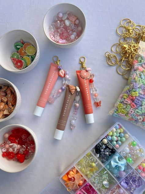 How to Create Lip Gloss Keychains - Maxie Elise Diy Gifts Jewelry, Crafty Friend Gifts, How To Make A Lip Gloss Keychain, Lip Balm Charm Keychain Diy, Fun Diy Birthday Gifts, Lipgloss Holder Keychain Diy, Jewelry Making Party Ideas, Makeup Gifts Ideas, Custom Gift Ideas Business