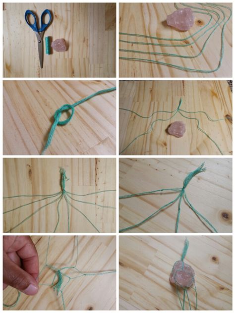 DIY Macrame Stone Necklace Steps Stone Necklace Diy, Macrame Stone Necklace, Crystal Necklace Diy, Makramee Diy, Stones Diy, Wire Tree, Diy Macrame, Stone Wrapping, Macrame Knots