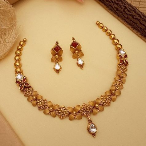 22k Gold Necklace Set Simple, 22kt Gold Necklace, Gold Jwellary Design Necklaces Latest, Gold Unique Necklace, Gold Necklace Set With Earrings, 20gms Gold Necklace Designs Latest, 22k Gold Necklace Indian Jewelry, Gold Jewels Design Set, Gold Necklace Set 20 Grams Latest