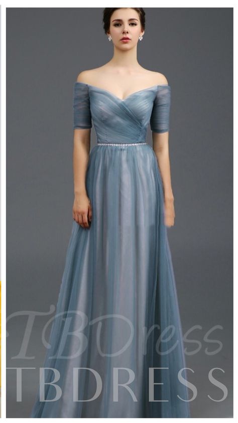 Off-the-Shoulder Pleats Short Sleeves Evening Dress - Tbdress.com Off Shoulder Evening Dress, 파티 드레스, Evening Party Gowns, Sweet 16 Dresses, Vestidos Vintage, Tulle Prom Dress, Formal Dresses For Women, 인물 사진, Cheap Prom Dresses