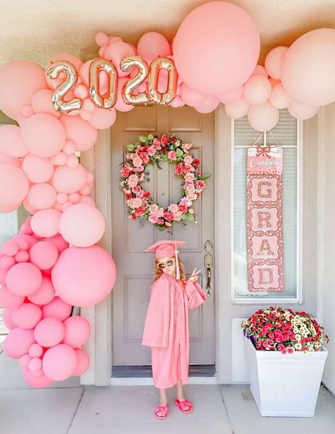 Pink Graduation/End of School Party Ideas | Photo 1 of 5 | Catch My Party Kindergarten Graduation Pictures, Kindergarden Graduation, Pink Graduation Party, Preschool Graduation Party, Kindergarten Graduation Party, Pink Graduation, Outdoor Graduation Parties, Outdoor Graduation, Senior Graduation Party