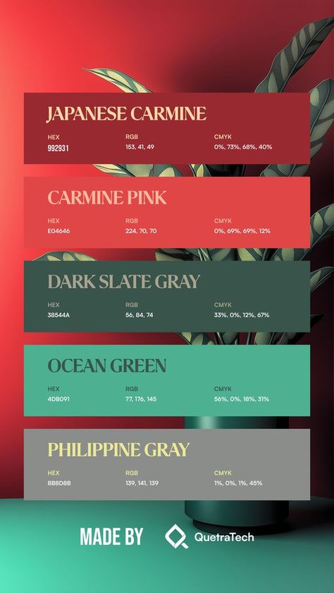 Colors:
992931
E04646
38544A
4DB091
8B8D8B Color Combinations Code, Relaxing Color Palette Colour Schemes, Color Combinations Hex Codes, Color Combinations For Art, Colorways Color Palettes, Color Pallete With Codes, Slytherin Color Palette, 1940s Color Palette, Siren Color Palette