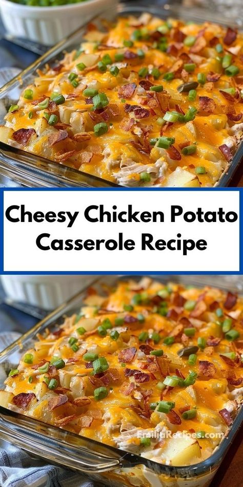 Need new casserole recipes for dinner? This cheesy chicken potato casserole is ideal. A delicious potato side dish that’s quick to prepare, it’s perfect for family dinners and pairs well with other cheesy recipes. Potato Casserole Dinner Recipes, Easy Dinner Recipes Chicken And Potatoes, Dinner Recipes Chicken And Potatoes, Meals With Shredded Chicken Dinners, Quick Meals With Potatoes, Shredded Chicken Potato Recipes, Shredded Chicken Potatoes, Chicken Potato Recipes Easy, Shredded Potatoes Recipes Dinners