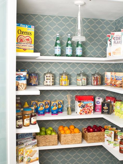 . Pantry Wallpaper, Organized Pantry, Pantry Wall, Pantry Shelving, Pantry Closet, Small Pantry, Eclectic Kitchen, Kitchen Pantry Design, Pantry Shelf