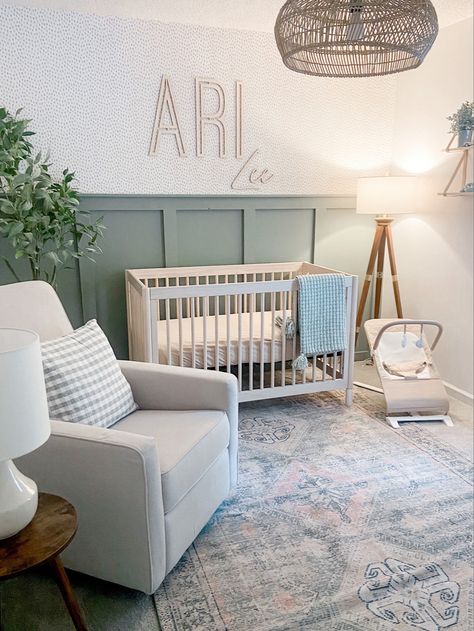 Sage Green Wainscotting, Clary Sage Sherwin Williams Nursery, Sage And Gray Nursery, Light Green Nursery Gender Neutral, Sage Green And Blue Nursery, Sage Green Baby Boy Nursery, Sage Green Accent Wall Nursery, Sea Green Nursery, Seafoam Nursery