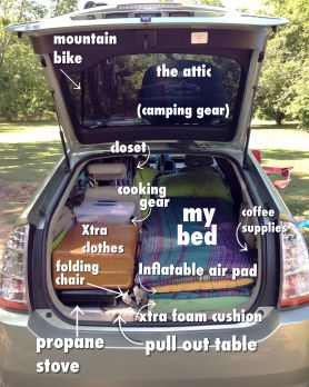 IMG_2825 Prius Camping, Camping Hacks With Kids, Car Camping Organization, Living In Car, Kombi Motorhome, Auto Camping, Suv Camping, Retro Camping, Camping Organization