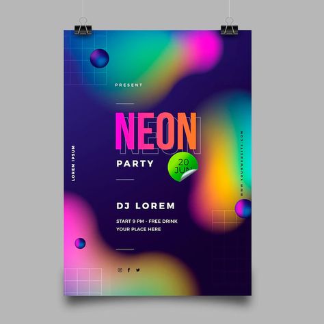 Neon Party Poster, Neon Party Invitations, Grpahic Design, New Year's Eve Flyer, Neon Lights Party, Party Design Poster, Festive Poster, Dance Poster, Event Poster Design