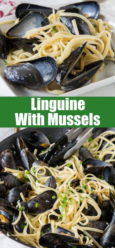 Linguine with Mussels—perfectly cooked pasta tossed with tender, juicy mussels, all coated in a luscious garlic-infused sauce. Mussels Recipe White Wine, Mussels Recipe Pasta, Pesto Ingredients, Kitchen Swagger, Wine Pasta Sauce, Mussels In White Wine, White Wine Pasta Sauce, Mussels Pasta, Baked Mussels