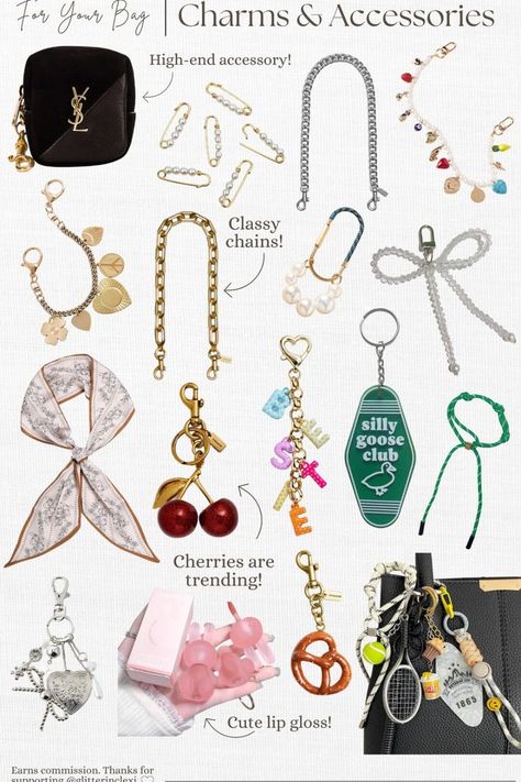 Bag Charm Ideas, Tote Bag Charms, Cute Bag Charms, Diy Bag Charm, Christmas Clothing Ideas, Purse Charms Diy, Charm Ideas, Holiday Wishlist, Accessorize Bags