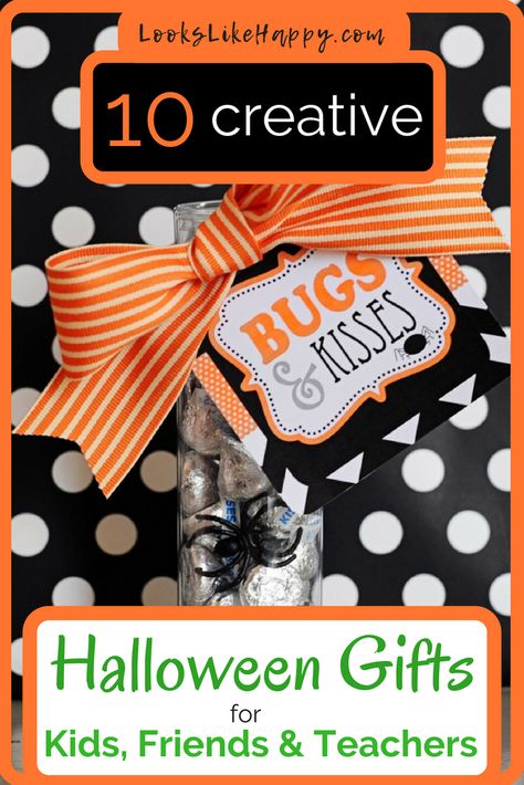 Halloween is the perfect excuse to give spooky cute little gifts. These 10 ideas are quick & inexpensive - and totally cute! #halloween #gifts Clever Sayings For Gifts, Halloween Class Gifts, Halloween Student, Halloween Gifts For Kids, Diy Halloween Gifts, Kids Halloween Gifts, Diy Halloween Treats, Boo Gift, Boo Baskets