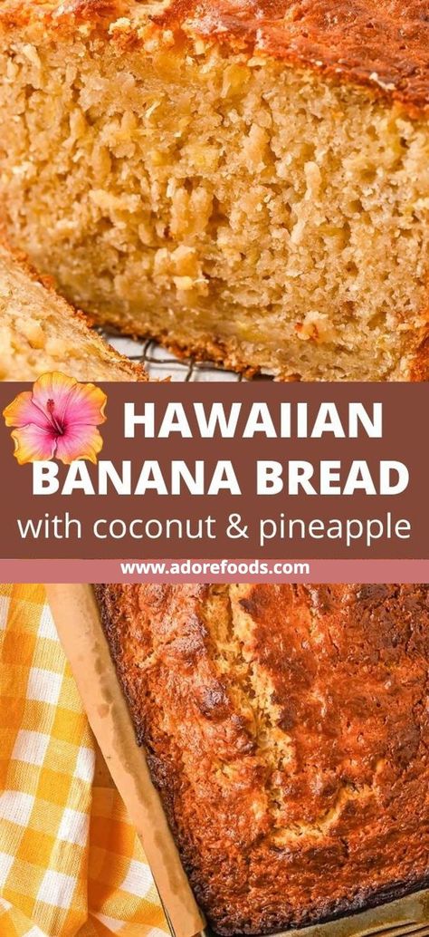 🍌🥥 Hawaiian Breakfast Delight Best moist Hawaiian banana bread with crushed pineapple and coconut makes for the perfect island-vibe breakfast #HawaiianBananaBread #PineappleCoconutBread #IslandBaking #TropicalTreats #CaribbeanKitchen Banana Bread With Pineapple, Hawaiian Banana Bread Recipe, Hawaiian Breakfast, Hawaiian Banana Bread, Coconut Banana Bread, Pineapple Bread, Pineapple And Coconut, Hawaiian Dishes, Coconut Bread