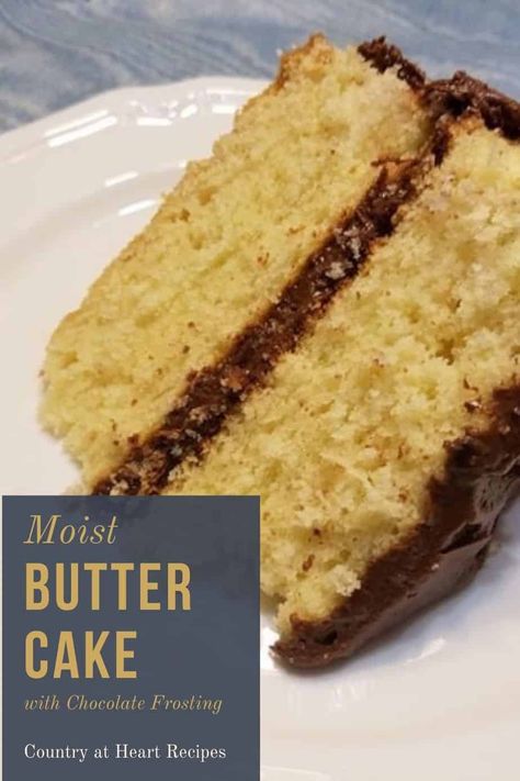 Every now and then, I get a hankering for a Moist Butter Cake with Chocolate Frosting. Here's one you can make homemade from scratch. And homemade is always better!#moistbuttercakewithchocolatefrosting #buttercake #chocolatefrosting #cakes #desserts #layercakes #butter #chocolate #countryatheartrecipeshttps://countryatheartrecipes.com/2018/06/moist-butter-cake-with-chocolate/ Old Fashioned Butter Cake Recipe, Butter Cake With Chocolate Frosting, Milk Chocolate Frosting Recipe, Rich Butter Cake Recipe, Moist Butter Cake Recipe, Vanilla Butter Cake Recipe, Best Butter Cake Recipe, Moist Butter Cake, Chocolate Frosting Easy