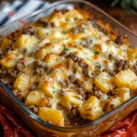 Dinner Ideas Hamburger Meat Ground Beef, Hamburger Au Gratin Casserole, Hamburg And Potato Recipes, Hamburger And Mashed Potatoes Recipes, Hamburger Potato Cheese Casserole, Burger And Potato Recipes, Cheesy Hamburger Potato Casserole, Hamburger Potato Casserole Recipes, Dinner Ideas Potatoes