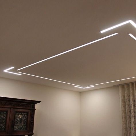 False Ceiling Led Lighting, Profile Light Wall Design, Led Profile Plafond, Profile Led Light In Ceiling, Led Profile Lighting Design, Led Profile Lighting Design Ceiling, Profile Light, Luxury Ceiling Design, Simple Ceiling Design