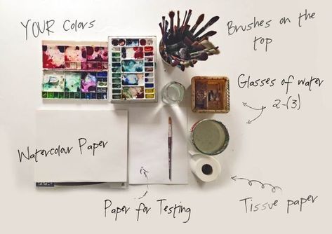 How to set up the table for watercolors – Magny Tjelta Watercolour Tips, Paint With Watercolors, Watercolor Supplies, Watercolor Tips, Watercolor Artists, Watercolor Inspiration, The Invisible, Watercolour Tutorials, Watercolor Pencils