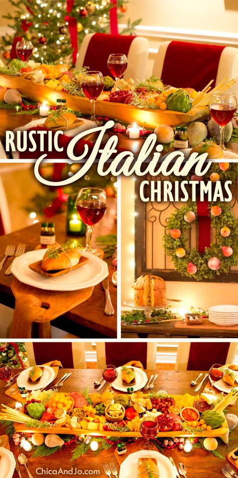 Italian Theme Christmas Dinner, Italy Christmas Decorations, Italian Theme Christmas Party, Italian Christmas Decorations Ideas, Italian Christmas Table Decor, Italian Christmas Food Ideas, Italian Christmas Tree, Christmas Pasta Dinner, Italian Christmas Recipes Dinners