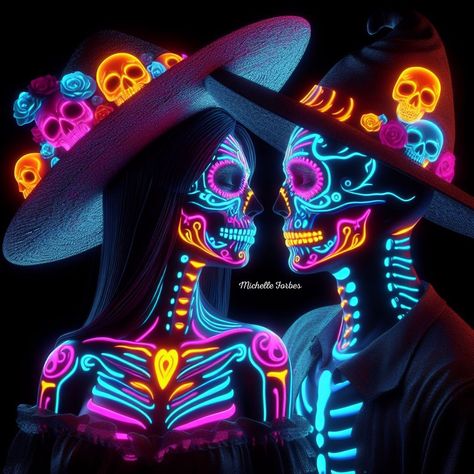 Neon Body Painting, Glow In The Dark Costume, Neon Skeleton, Dark Costumes, Neon Paint, Neon Painting, Skull Artwork, Halloween Make Up, Sugar Skulls