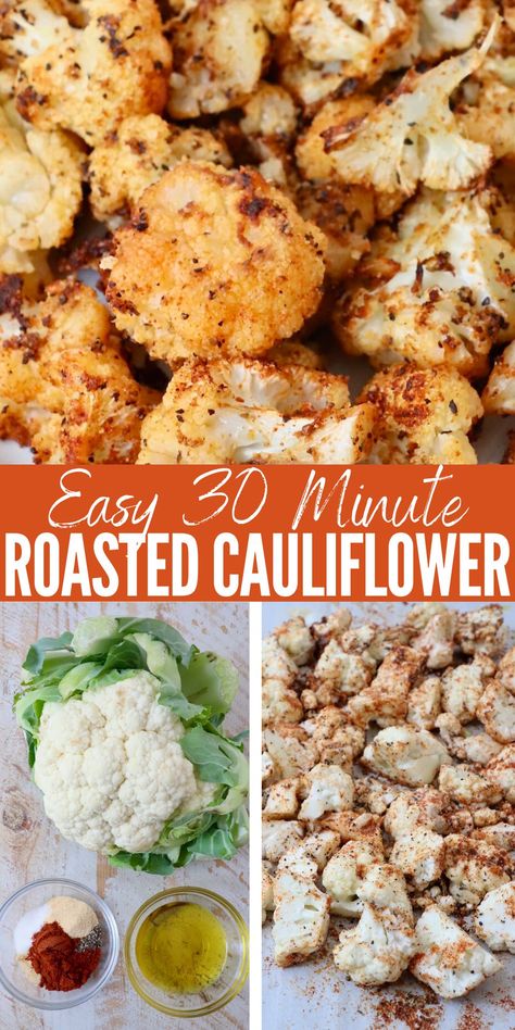 Make perfect Roasted Cauliflower every time with this simple and delicious recipe! It's so easy to make cauliflower that's crispy, flavorful and healthy, using these tips and tricks. Serve this whole30, gluten free, and vegan side dish with a variety of different meals! Cauliflower In The Oven, Easy Roasted Cauliflower, Cauliflower Side Dish, Oven Roasted Cauliflower, Vegetarian Recipes Dinner Healthy, Roasted Cauliflower Recipes, Gluten Free Vegetarian Recipes, Whole Roasted Cauliflower, Healthy High Protein Meals