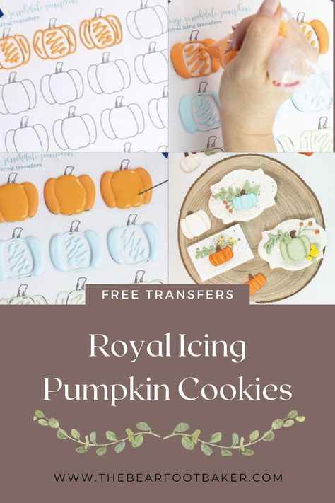 Dress up any fall cookie with this free royal icing transfer template! Your sugar cookies for fall or autumn need these pumpkin royal icing transfers. They are simple and make great fall sugar cookie additions! #thebearfootbaker #fallcookies #sugarcookies #royalicingtransfers Icing Patterns, Cookies For Fall, Halloween Icing, Pumpkin Cookies Decorated, Fall Decorated Cookies, Cookie Techniques, Royal Icing Templates, Icing Transfers, Fall Or Autumn