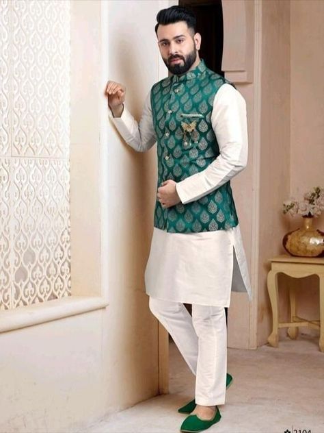 Indian Wedding Suits Men, Indian Wedding Clothes For Men, Nehru Jacket For Men, Waistcoat Designs, Sherwani For Men Wedding, Boys Kurta Design, Wedding Kurta For Men, Kurta Pajama Men, Groom Dress Men