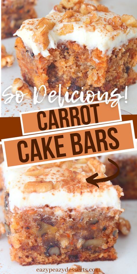 Easter Dessert Bars, Carrot Cake Bars Recipe, Easter Bars, Carrot Cake Recipe Homemade, Cake Bars Recipe, Carrot Cake Bars, Easy Carrot Cake, Easter Desserts Recipes, Baking Substitutes