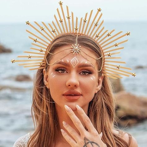 Amazon.com: BARTOSI Star Headbands Gold Spiked Zip Tie Halo Crown Greek Goddess Headpiece Mary Halo Crown Headband Wedding Halloween Headdress for Cosplay Costume Party : Clothing, Shoes & Jewelry Goddess Crown, Headpiece Diy, Crown For Women, Halo Crown, Goddess Costume, Gold Headpiece, Star Headband, Halloween Headband, Headband Tiara