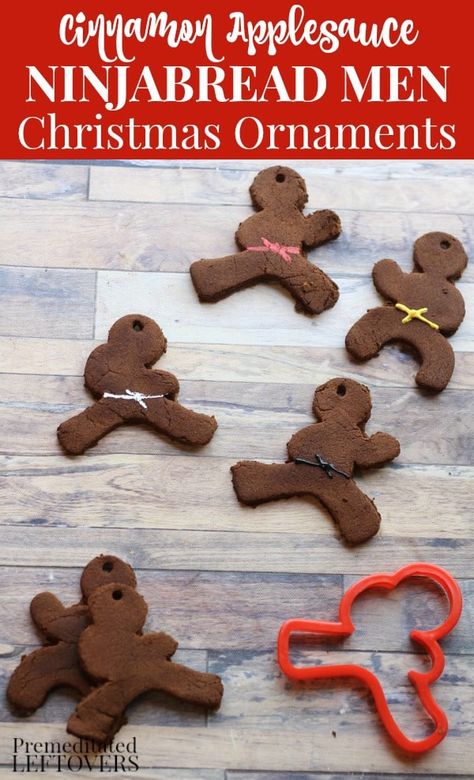 DIY Cinnamon Applesauce Ninjabread Men Ornaments - Premeditated Leftovers™ Cinnamon Salt Dough Recipe, Gingerbread Ornaments Recipe, Gingerbread Salt Dough, Cinnamon Salt Dough, Cinnamon Ornament Recipe, Applesauce Ornaments, Men Ornaments, Cinnamon Applesauce Ornaments, Ornaments Recipe