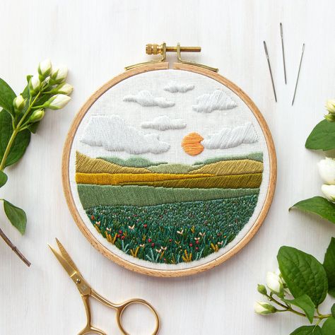 15 Landscape Embroidery Patterns & Kits to Celebrate Earth Month Diy Embroidery Crafts, Landscape Embroidery, Small Embroidery, Digital Embroidery Patterns, Embroidery Template, Hand Embroidery Kit, Embroidery Patterns Vintage, Pola Sulam, Hand Embroidery Pattern