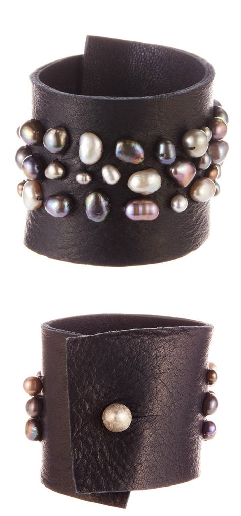 A fantastic leather and pearl cuff bracelet by Andrea Gutierrez. Leather Bracelet Diy, Andrea Gutierrez, Leather Jewels, Pearl Cuff Bracelet, Leather Bracelets Women, Women Bracelets, Leather Jewellery, Pearl Cuff, Jewelry Showcase