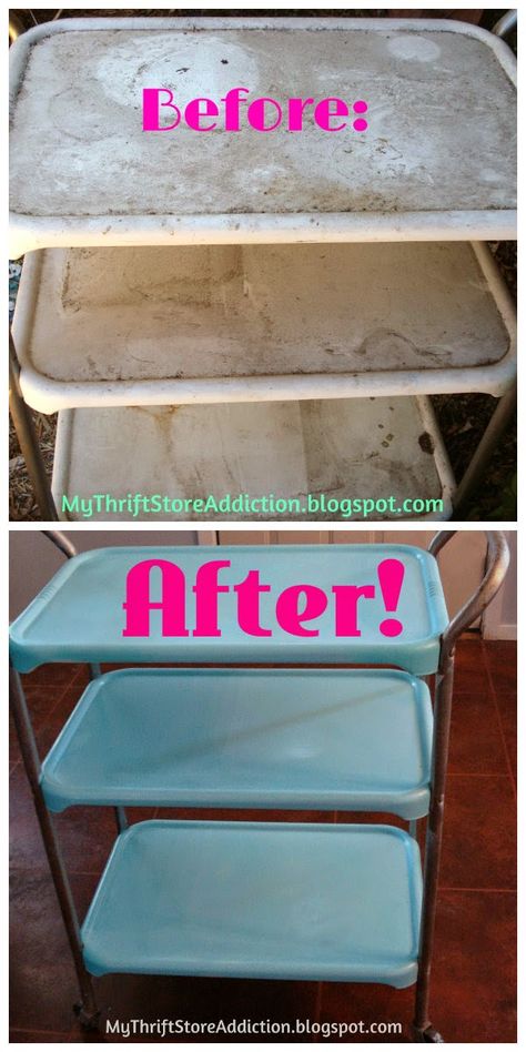 My Thrift Store Addiction: Vintage Cosco Cart Makeover #VintageFinds #CoscoCarts #Makeovers #DIY Cosco Cart, Cheap Furniture Makeover, Moon Home Decor, Diy Furniture Makeover Ideas, Painting Moon, Vintage Cart, Metal Cart, Diy Bar Cart, Vintage Bar Carts