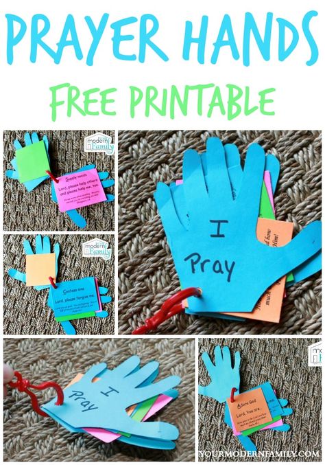 DIY prayer hands for kids - Teaching a child to pray on their own.   yourmodernfamily.com Prayer Crafts, Children's Church Crafts, Prayer Hands, Printable Prayers, Bible Story Crafts, S Craft, Preschool Bible, Sunday School Crafts For Kids, Bible School Crafts