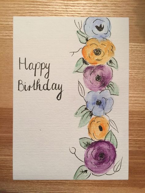 Notecard Drawings Easy, Birthday Cards To Paint, Watercolor Birthday Card Tutorial, Easy Watercolor Thank You Cards, Watercolor Birthday Cards Diy, Watercolor Greeting Cards Diy, Watercolor Greeting Cards Handmade, Art Cards Ideas, Watercolor Birthday Card Diy