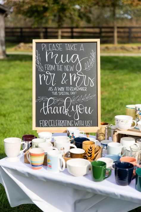 Boho Wedding Coffee Bar, Mugs At Wedding, Coffee Cup Wall Wedding, Take A Mug Wedding Sign, Coffee Mug Seating Chart, Mug Wedding Favors For Guests, Coffee Bar For Wedding Receptions, Brunch Wedding Favors, Coffee And Tea Bar Wedding