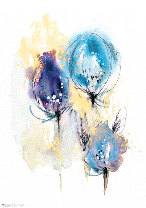 watercolor abstract painting 190a | Lesya Binkin | Flickr Flower References, Abstract Watercolors, Watercolor Abstract Painting, Abstract Watercolor Flower, Blue Flower Art, Loose Watercolor Paintings, Poster Blue, Wall Decor Abstract, Blue Wall Decor