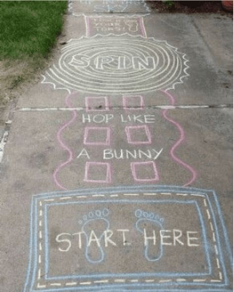 Sidewalk Chalk Activities, Obstacle Course Ideas For Kids, Driveway Chalk, Obstacle Course Ideas, Sidewalk Chalk Games, Chalk Activities, Fun Chalk Art, Summer Preschool Activities, Kids Obstacle Course