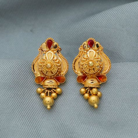 Daily Wear Earrings Gold Indian Latest, 3 Grams Gold Earrings Indian, Indian Gold Earrings, Gold Jwellary, Wedding Jewelry Simple, Gold Earrings For Kids, Gold Earrings Indian, Yellow Gold Stud Earrings, New Gold Jewellery Designs