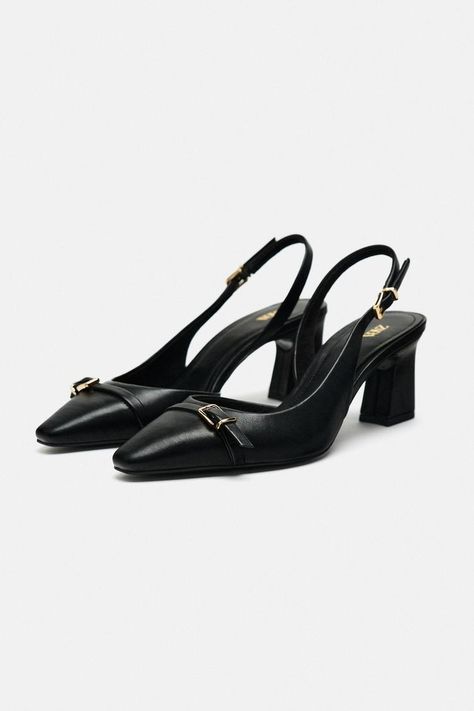 BLOCK HEEL SLINGBACK SHOES - Black | ZARA South Africa Block Heel Slingback, Feminine Shoes, Block Heel Pumps, Stunning Shoes, Fancy Shoes, Cute Heels, Girly Shoes, Slingback Shoes, Elegant Shoes